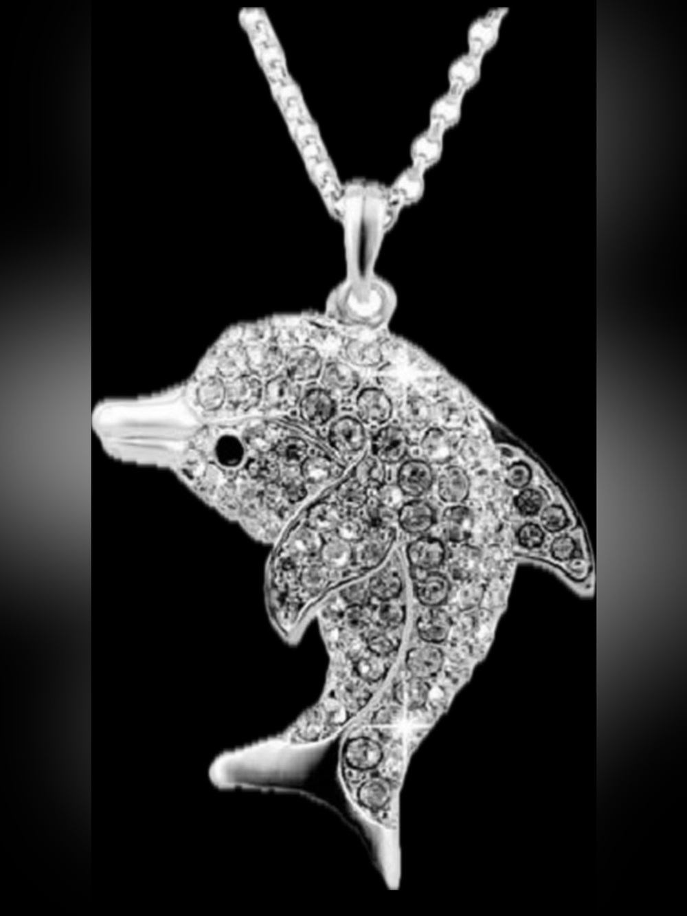 Dolphin crystal pave ocean beach pendant chain necklace animal silver Florida